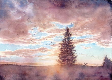 福井良佑、【天使の朝（スイス・インターラーケン）】、希少な大判額装用画集より 福井良佑、【天使の朝（スイス・インターラーケン）】、希少な